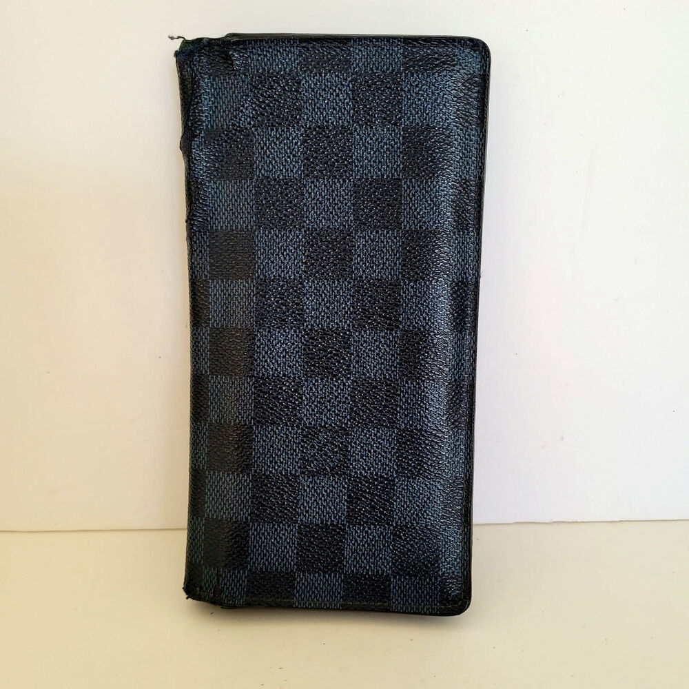 Vintage Louis Vuitton Damier Brazza Wallet Colalt Blue Black Bi-Fold Large Check